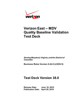 Verizon East – MDV Quality Baseline Validation Test Deck