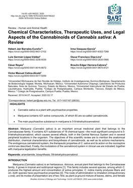 Chemical Characteristics, Therapeutic Uses, and Legal Aspects of the Cannabinoids of Cannabis Sativa: a Review
