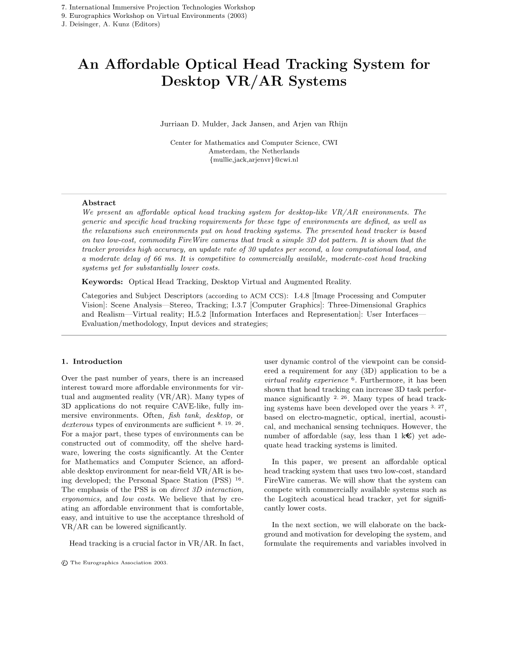 An Affordable Optical Head Tracking System for Desktop VR/AR Systems