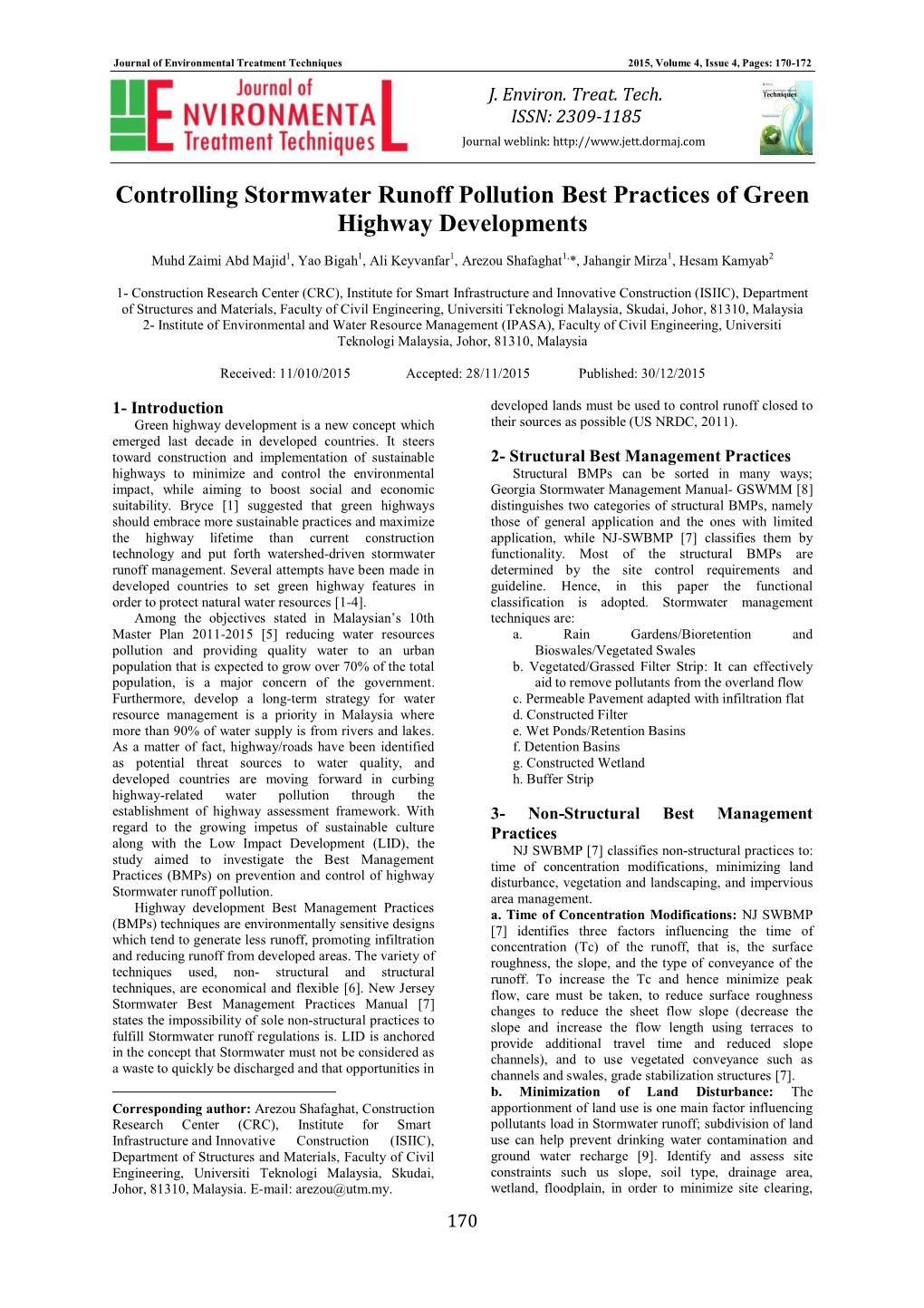 Controlling Stormwater Runoff Pollution Best Practices of Green Highway Developments