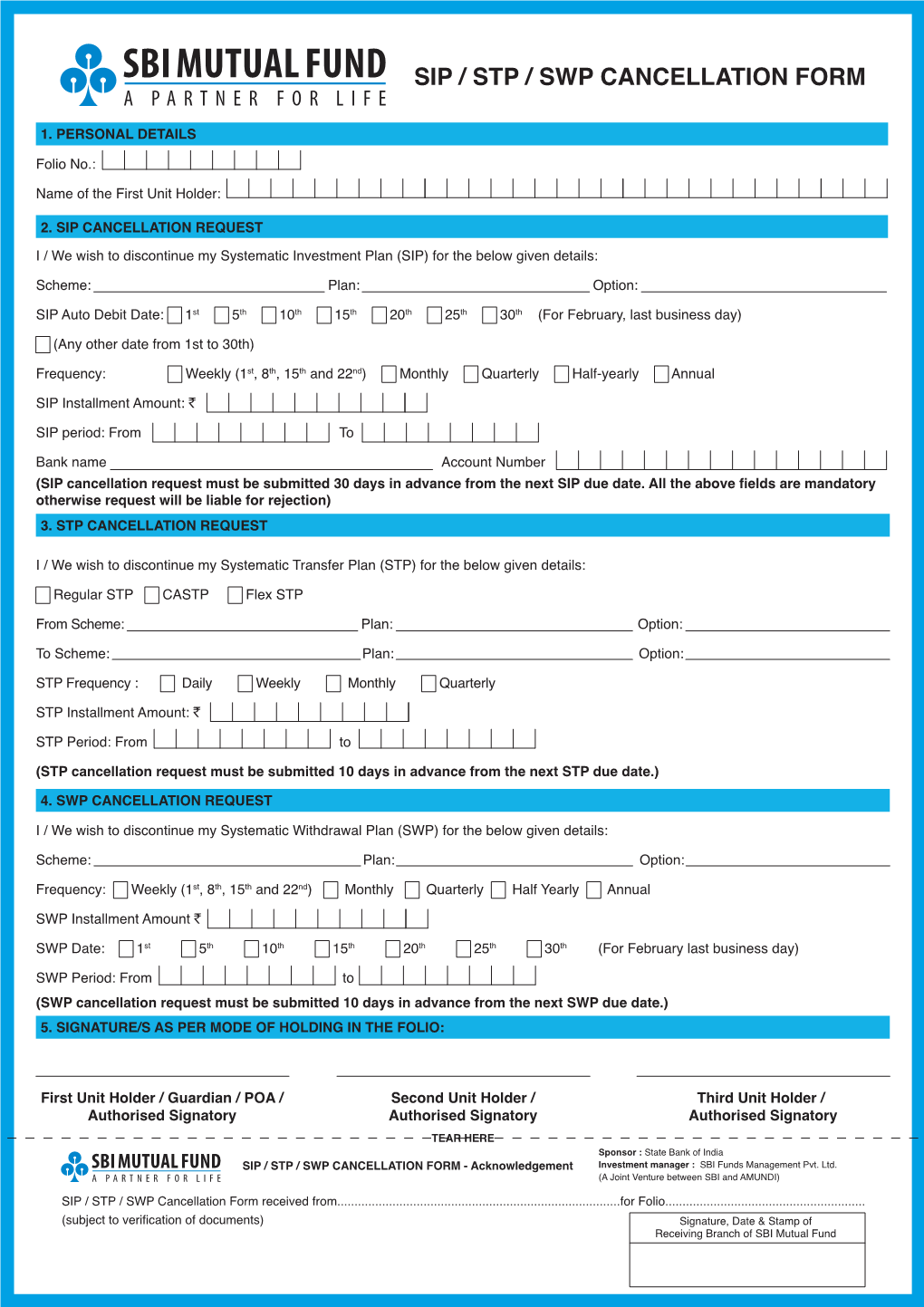 SIP STP SWP Cancellation Form