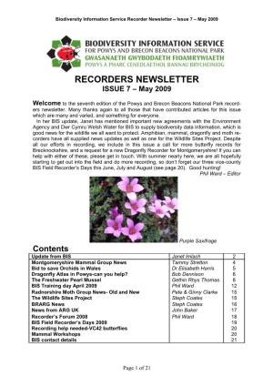 RECORDERS NEWSLETTER ISSUE 7 – May 2009