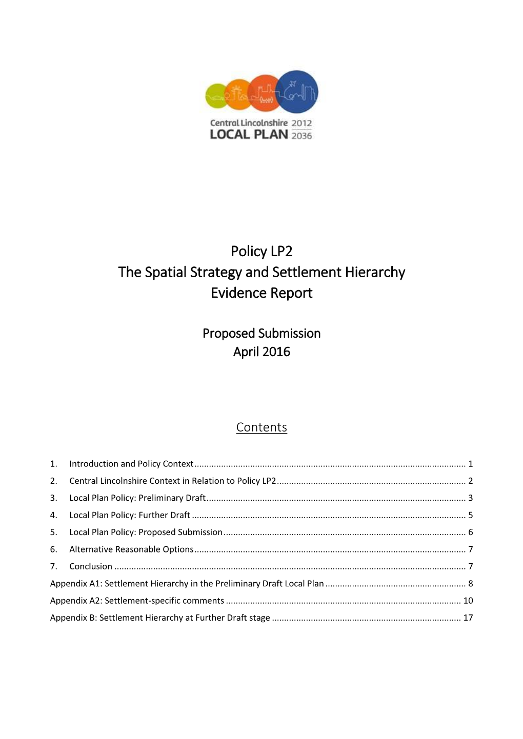 Policy LP2 the Spatial Strategy and Settlement Hierarchy Evidence Report