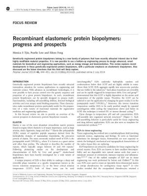 Recombinant Elastomeric Protein Biopolymers: Progress and Prospects
