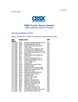 CBSX Trader News Update CBSX to Add New Stocks for Trading