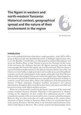 The Ngoni in Western and North-Western Tanzania: Historical Context, Geographical Spread and the Nature of Their Involvement in the Region