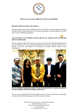 Pinnacle Club Secretariat Visits Jakarta Call on Former Vice