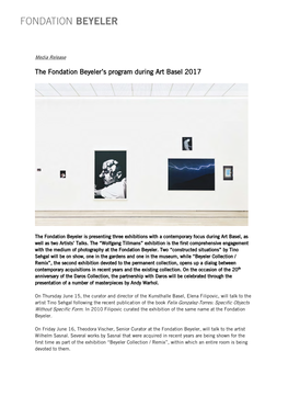 The Fondation Beyeler's Program During Art Basel 2017