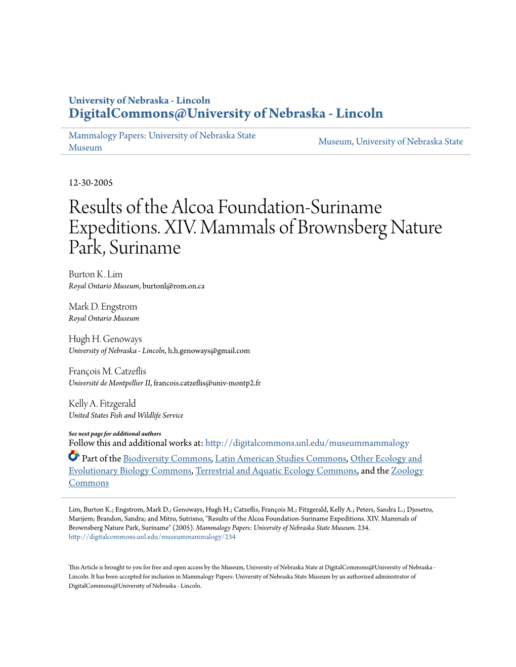 Results of the Alcoa Foundation-Suriname Expeditions