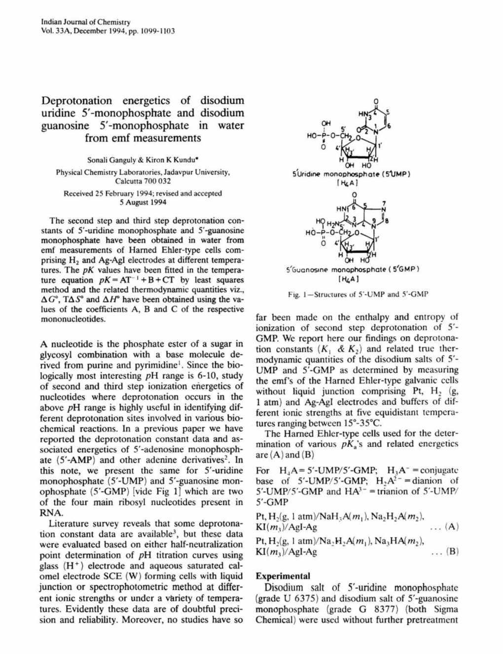 Deprotonation Energetics of Disodium Uridine 5'-Monophosphate and Disodium Guanosine 5'-Monophosphate in Water from Emf Measurem