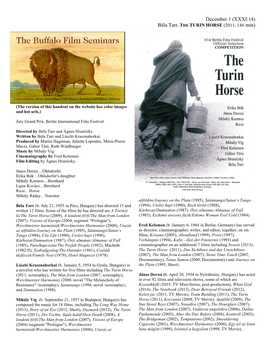 December 1 (XXXI:14) Béla Tarr, the TURIN HORSE (2011, 146 Min)