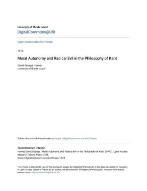 Moral Autonomy and Radical Evil in the Philosophy of Kant