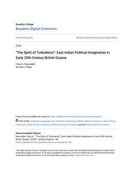 “The Spirit of Turbulence”: East Indian Political Imaginaries in Early 20Th Century British Guiana