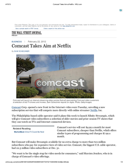 Comcast Takes Aim at Netflix - WSJ.Com