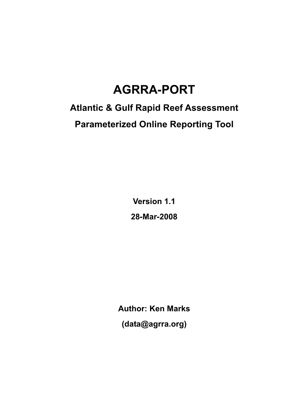AGRRA-PORT Atlantic & Gulf Rapid Reef Assessment Parameterized Online Reporting Tool