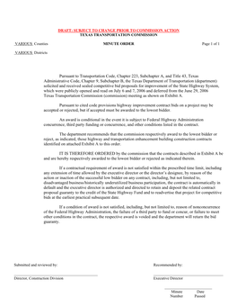 Draft: Subject to Change Prior to Commission Action Texas Transportation Commission