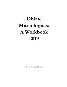 Oblate Missiologists: a Workbook