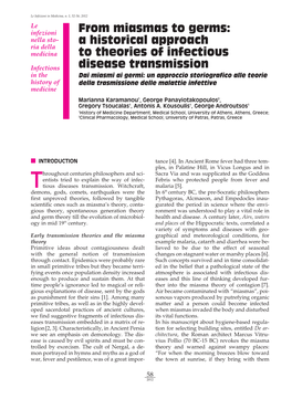 From Miasmas to Germs: a Historical Approach to Theories of Infectious Disease Transmission
