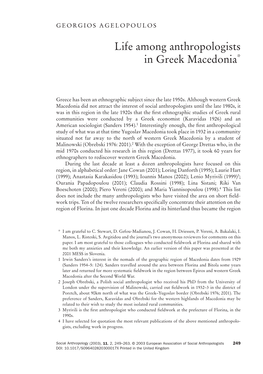 Life Among Anthropologists in Greek Macedonia*