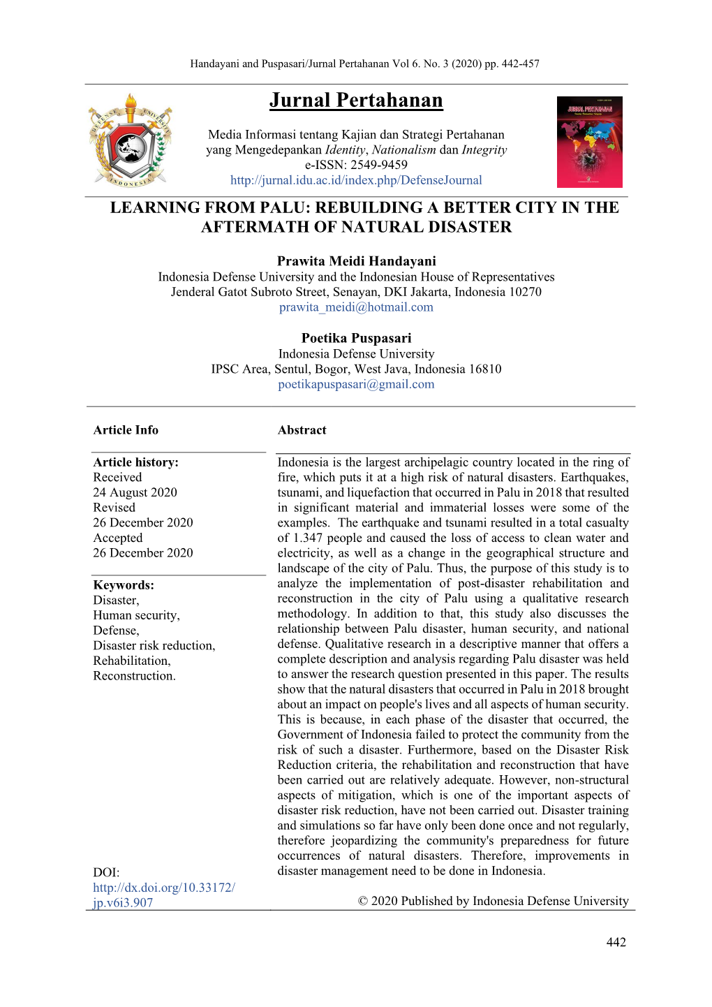 Jurnal Pertahanan Vol 6