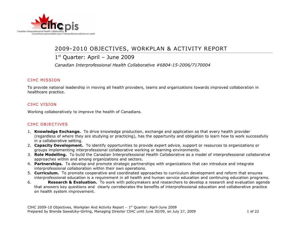 2008-2009 Objectives, Workplan & Activity Report