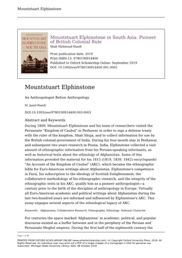 Mountstuart Elphinstone: an Anthropologist Before Anthropology