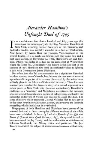 Alexander Hamilton's Unfought 'Duel of 1795