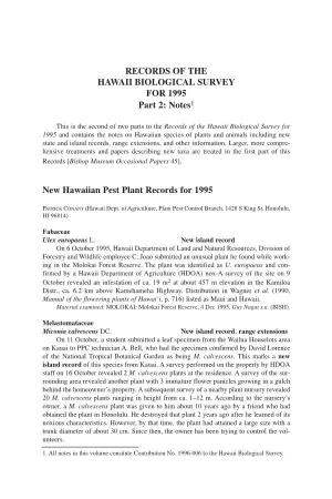 RECORDS of the HAWAII BIOLOGICAL SURVEY for 1995 Part 2: Notes1