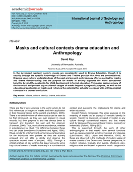 Masks and Cultural Contexts Drama Education and Anthropology