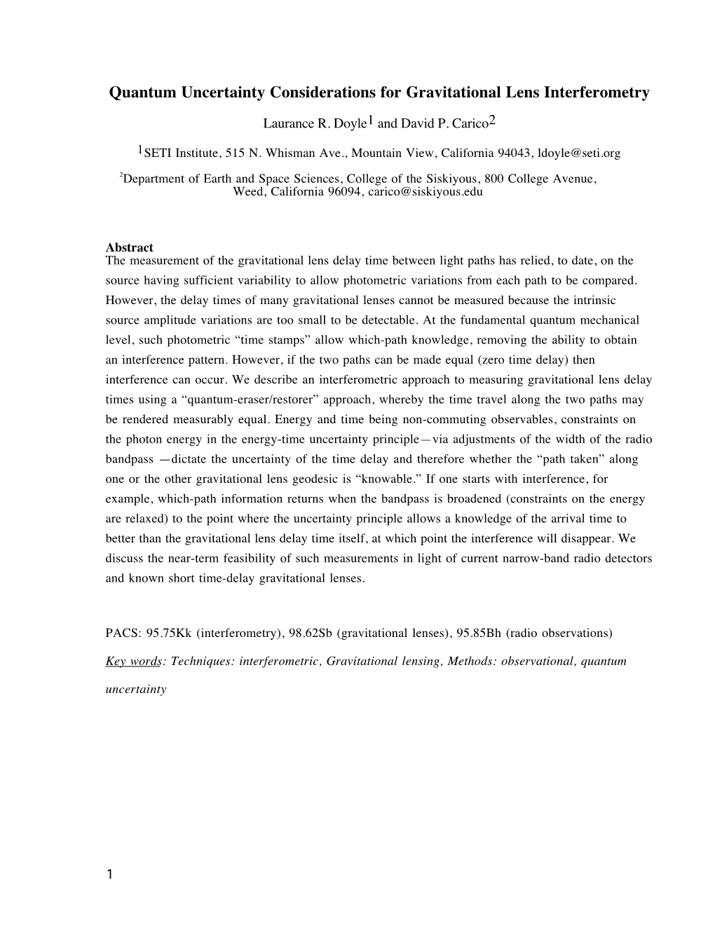 Quantum Uncertainty Considerations for Gravitational Lens Interferometry