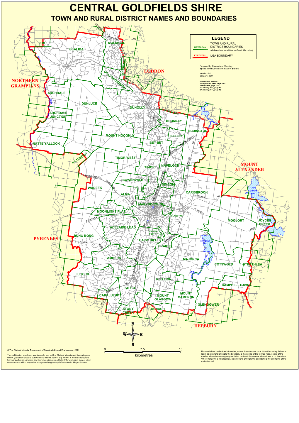 Central Goldfields Shire Town and Rural District Names and Boundaries B E N D Ig O