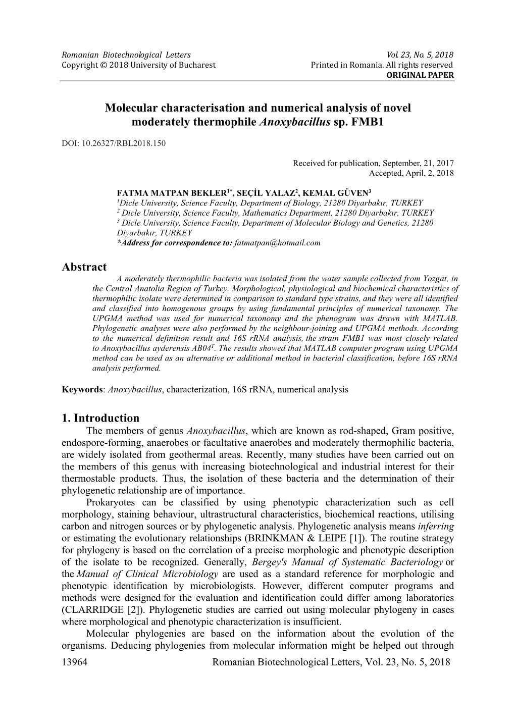 Molecular Characterisation and Numerical Analysis of Novel Moderately Thermophile Anoxybacillus Sp