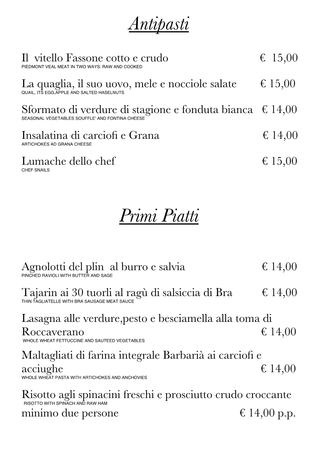 Antipasti Primi Piatti