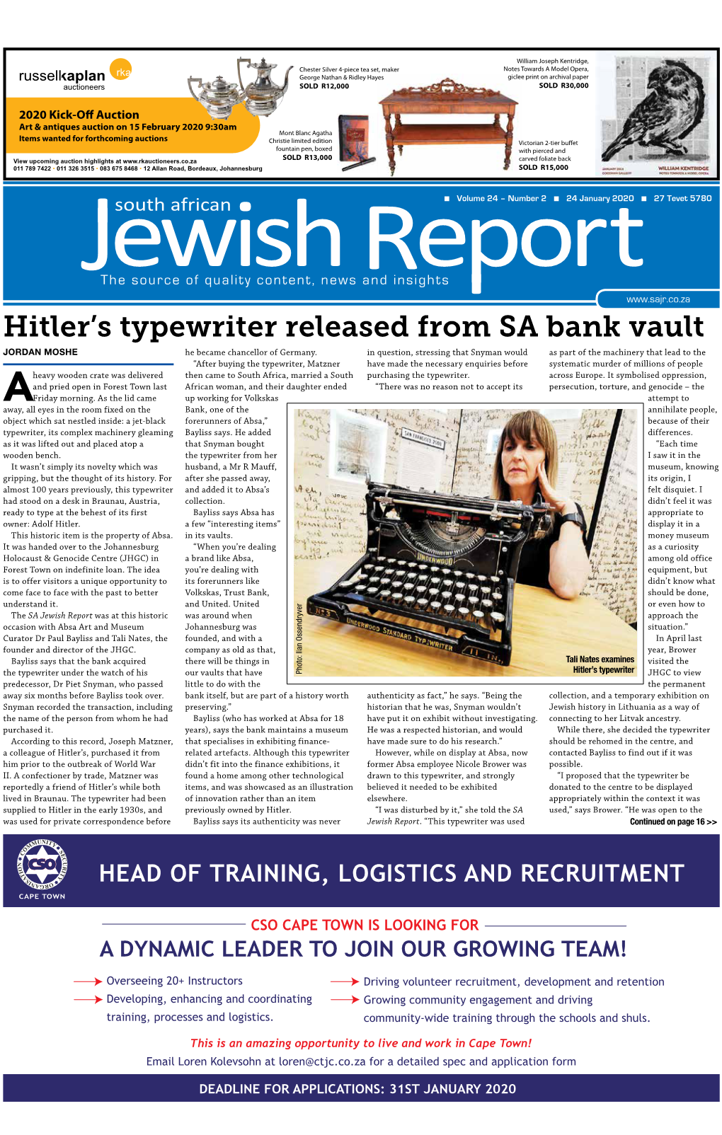 Hitler's Typewriter Released from SA Bank Vault