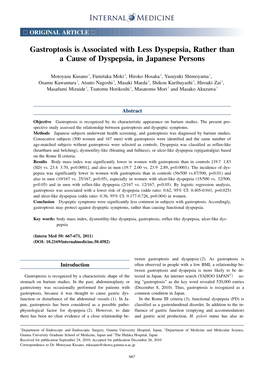 Gastroptosis Is Associated with Less Dyspepsia, Rather Than a Cause of Dyspepsia, in Japanese Persons
