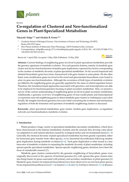 Co-Regulation of Clustered and Neo-Functionalized Genes in Plant-Specialized Metabolism