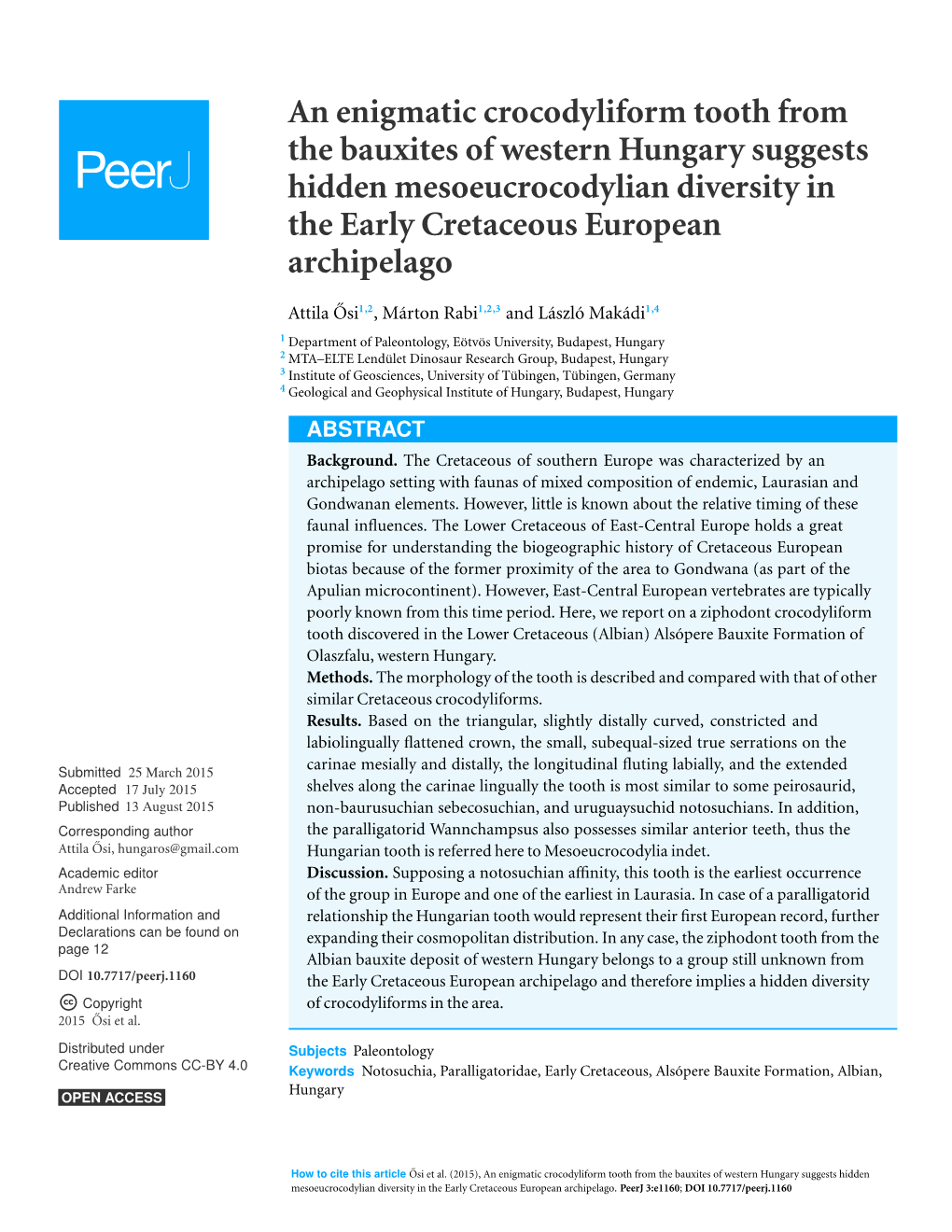 An Enigmatic Crocodyliform Tooth from the Bauxites of Western Hungary Suggests Hidden Mesoeucrocodylian Diversity in the Early Cretaceous European Archipelago