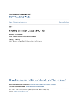 Fetal Pig Dissection Manual (BIOL 105)