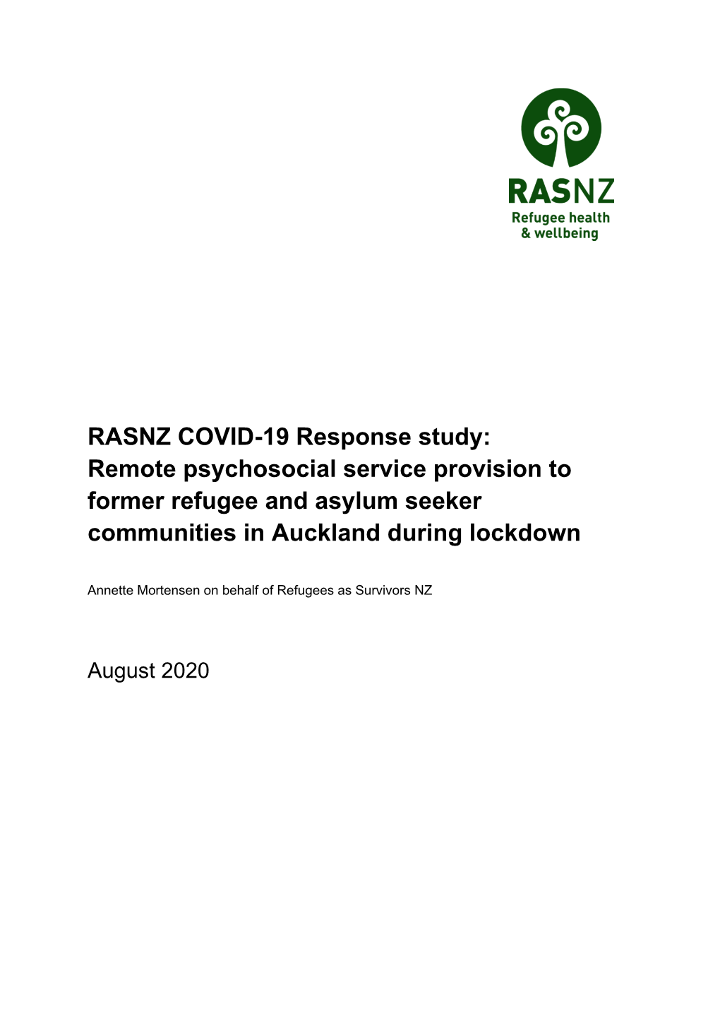 RASNZ COVID-19 Response Study: Remote Psychosocial Service Provision to Former Refugee and Asylum Seeker Communities in Auckland During Lockdown