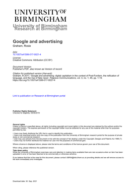 Google and Advertising: Digital Capitalism in the Context of Post-Fordism, the Reification of Language, and the Rise of Fake News', Palgrave Communications, Vol