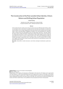The Construction of the Post-Socialist Urban Identity: China’S Reform and Drifting Urban Population Huimin Deng