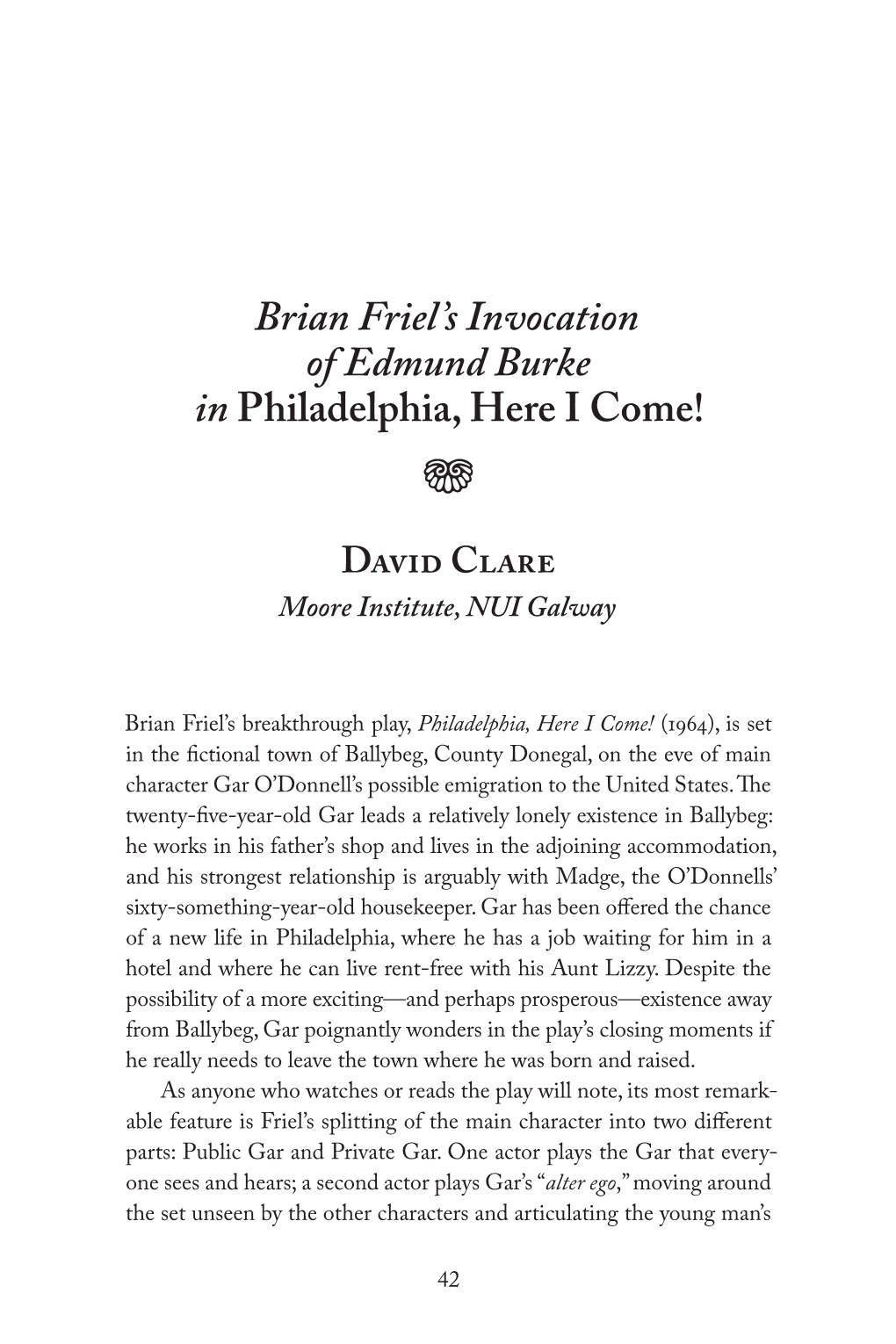 Brian Friel's Invocation of Edmund Burke in Philadelphia, Here I Come!