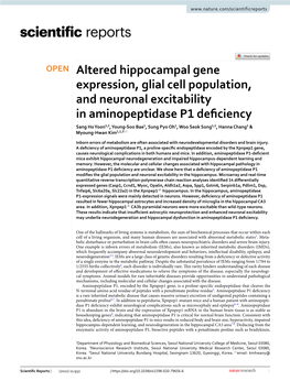 Altered Hippocampal Gene Expression, Glial Cell Population, and Neuronal Excitability in Aminopeptidase P1 Deficiency