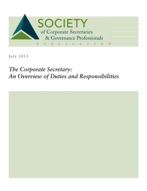 The Corporate Secretary: an Overview of Duties and Responsibilities