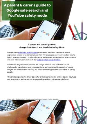 PDF a Parent and Carer's Guide to Google Safesearch and Youtube Safety Mode