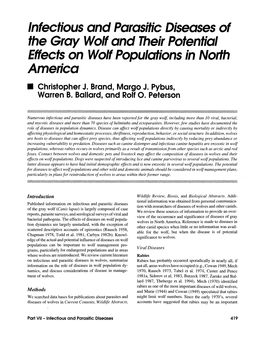 Infectious and Parasitic Diseases of the Gray Wolf and Their Potential Effects on Wolf Populations in North America