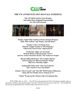 The Cw Announces 2013-2014 Fall Schedule