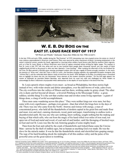 WEB Du Bois on the 1917 East St. Louis Race Riot