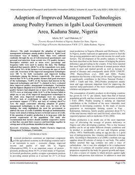 Adoption of Improved Management Technologies Among Poultry Farmers in Igabi Local Government Area, Kaduna State, Nigeria