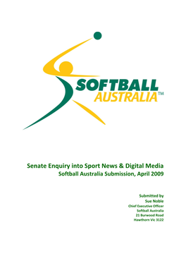 Senate Enquiry Into Sport News & Digital Media Softball Australia